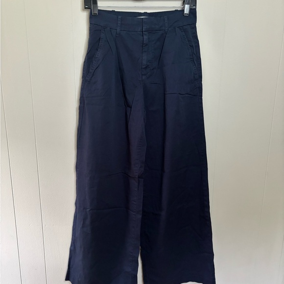 Everlane navy blue wide leg organic cotton pants high rise size 00 new - Picture 2 of 5